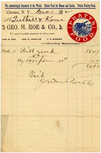 George M. Roe & Company December 1882 Statement to Tuthill & Kane. chs-010158